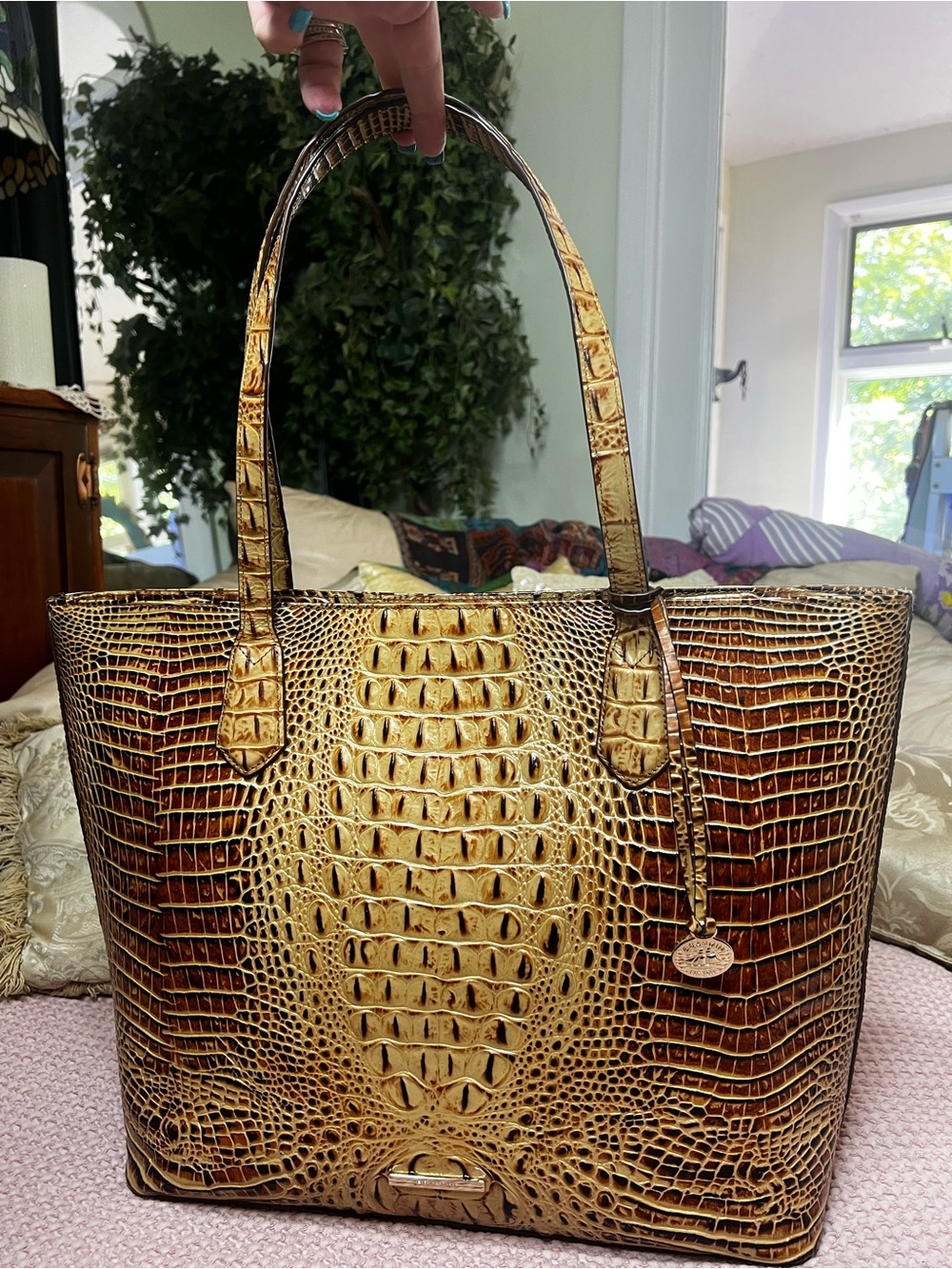 Brahmin Misha Toasted Melbourne Croc Embossed Leather Large Tote